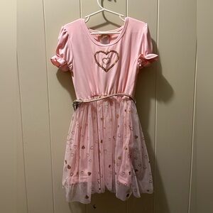 Charming Duchess Pink Heart Dress for Kids with Glitter Belt